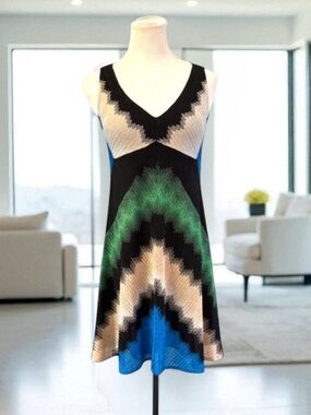 MISSONI Orange Label Metallic Knit ZigZag Dress Size EU 44